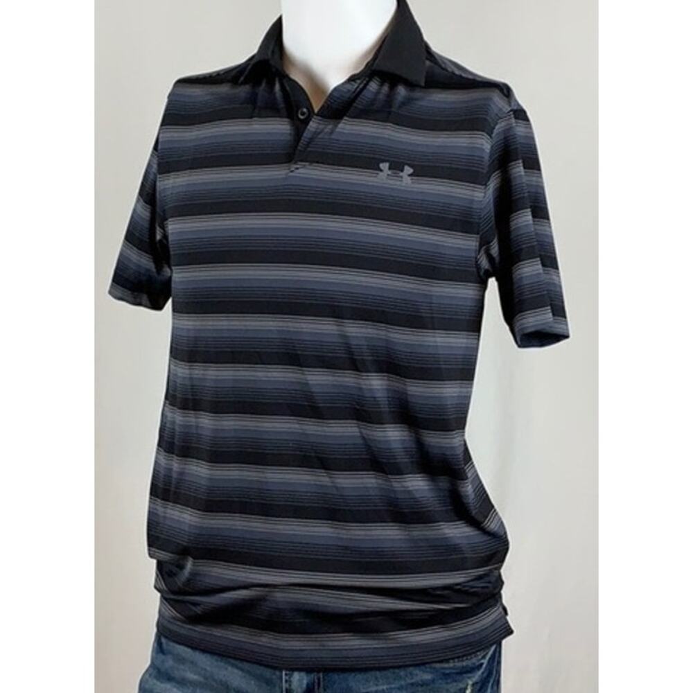 Men’s Under Armour grey striped heatgear polo shirt sz S
